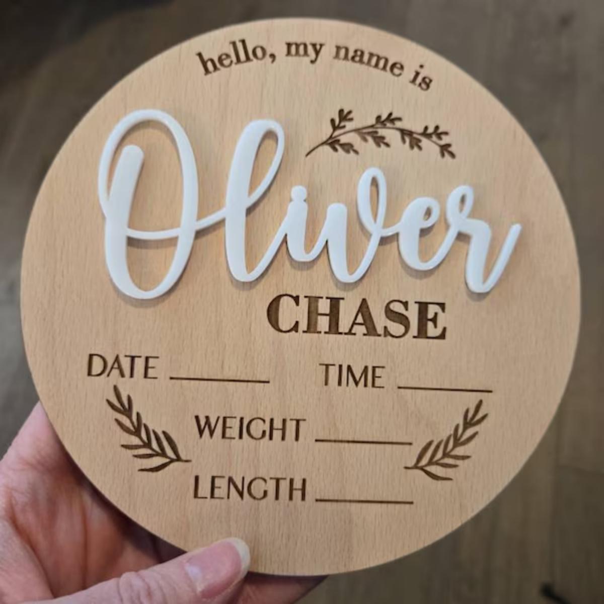 Woodworking Laser - 1Pc Custom Baby Announcement Sign Wooden