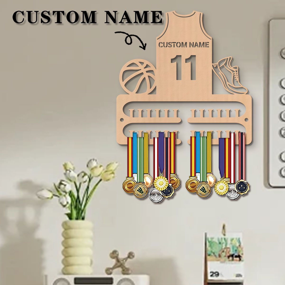 Woodworking Laser - 1pc Custom Wooden Basketball Medal Hanger,