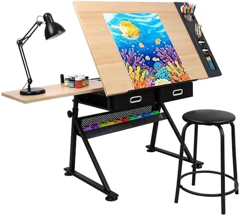 Drafting Table Art Desk with 2 - Woodworking Table ulasan dan harga