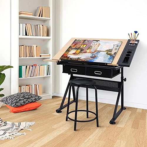 Drafting Table Art Desk with 2 - Woodworking Table ulasan dan harga