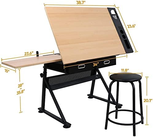 Drafting Table Art Desk with 2 - Woodworking Table ulasan dan harga