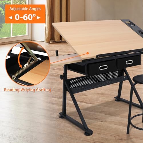 Drafting Table Art Desk with 2 - Woodworking Table ulasan dan harga